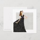 ブラックファッションのイラストのファッションアイコン、レディファッションista 招待状 (正面/裏面)