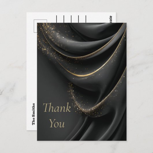 ブラックファブリックきらめく金ゴールドサンキューカード ポストカード (正面/裏面)
