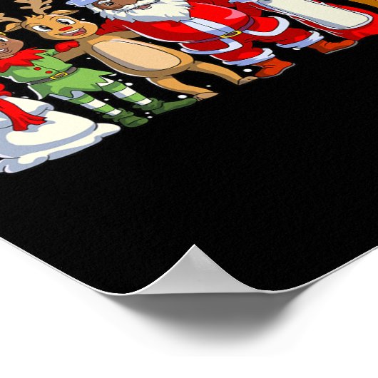 ブラックファミリークリスマスアフロアフリカンサンタ ポスター (角)