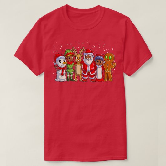ブラックファミリークリスマスアフロアフリカンサンタ Tシャツ (デザイン正面)