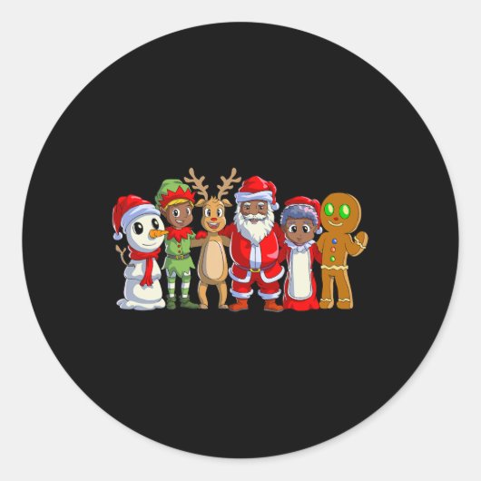 ブラックファミリークリスマスアフロアフリカ系アメリカ人サンタ ラウンドシール (正面)