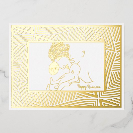 ブラックファミリーブラックラブブラック伝統クワンザ 箔シーズンポストカード (正面)