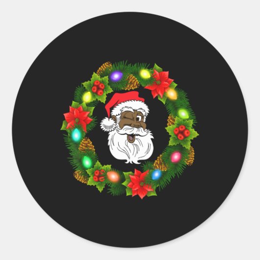 ブラックファミリーメリークリスマスリースアフリカンアメリカ ラウンドシール (正面)