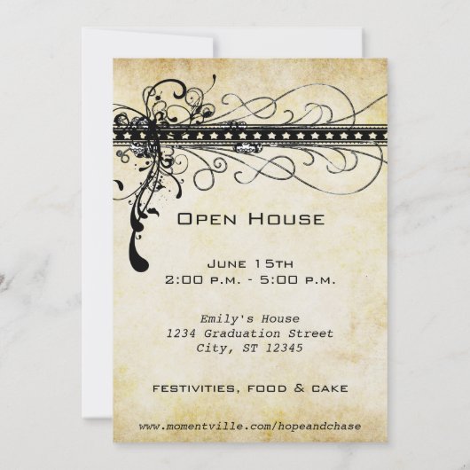 ブラックファンキースワエレガントールズ卒業招待状 招待状 (裏面)