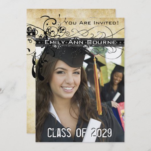 ブラックファンキースワエレガントールズ卒業招待状 招待状 (正面/裏面)