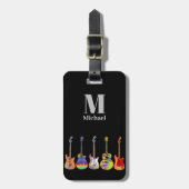 ブラックファンキーモノグラムのギターパターン ラゲッジタグ (正面縦)