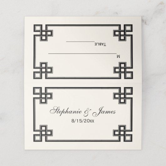 ブラックファンシーギリシャ鍵フレームエスコートカードアイボリー プレイスカード (外部開封)