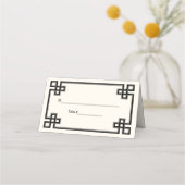 ブラックファンシーギリシャ鍵フレームエスコートカードアイボリー プレイスカード (裏面)