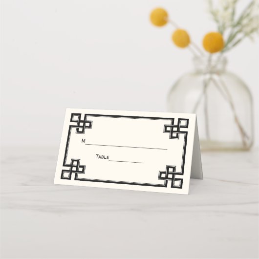 ブラックファンシーギリシャ鍵フレームエスコートカードアイボリー プレイスカード (裏面)