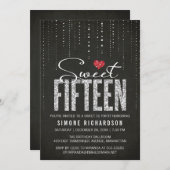 ブラックファンシーシルバーレッドスイート15の誕生パーティー 招待状 (正面/裏面)