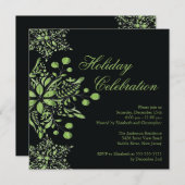 ブラックファンシージュエルスノーフレークスホリデーパーティー 招待状 (正面/裏面)