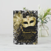 ブラックファンシー金ゴールドグリッターマスカレードパーティー 招待状 (スタンド正面)