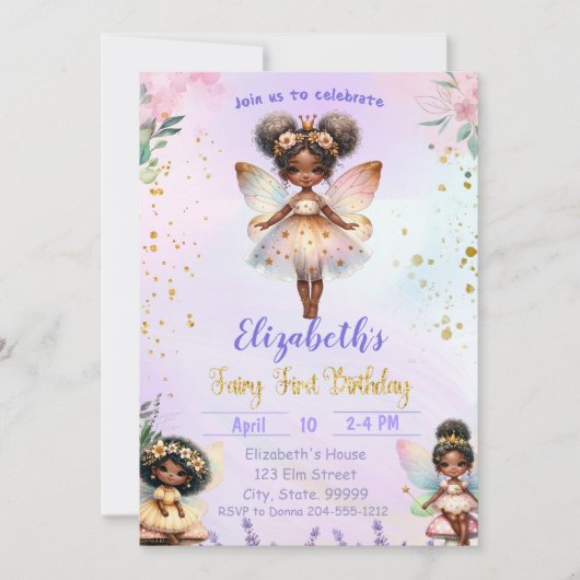 ブラックファーストお洒落フェアリーお洒落誕生日 招待状 (正面)