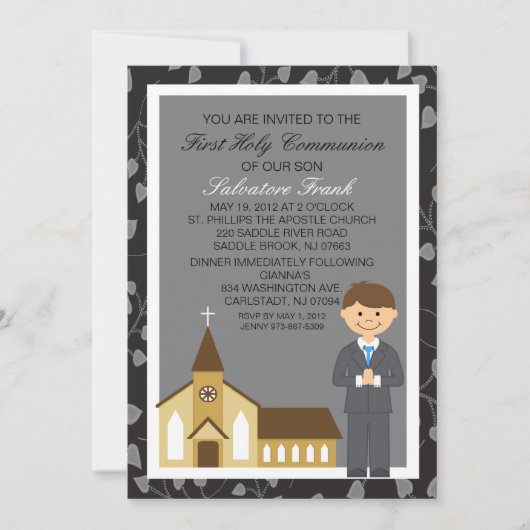ブラックファーストコミュニオンボーイバイチャーチ招待状 招待状 (正面)
