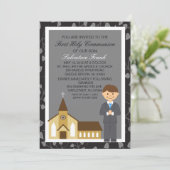 ブラックファーストコミュニオンボーイバイチャーチ招待状 招待状 (スタンド正面)