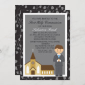 ブラックファーストコミュニオンボーイバイチャーチ招待状 招待状 (正面/裏面)