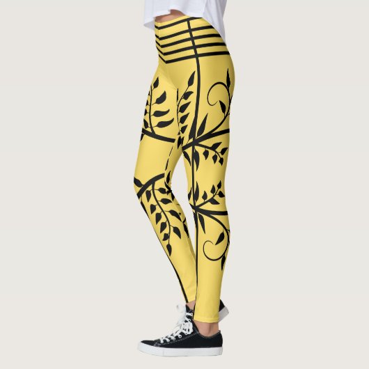 ブラックファーンパターン《植物》アスペン金ゴールド未来運動競技 レギンス (左)