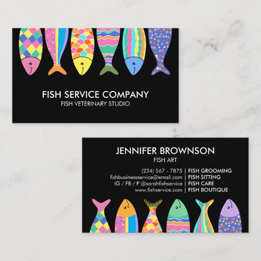 ブラックフィッシュかわいいパターンの波 名刺 (正面/裏面)