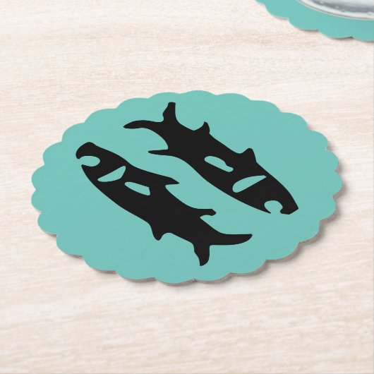 ブラックフィッシュサメデザインアクアマリン魚座〔占星術の〕十二宮図 ペーパーコースター (アングル)
