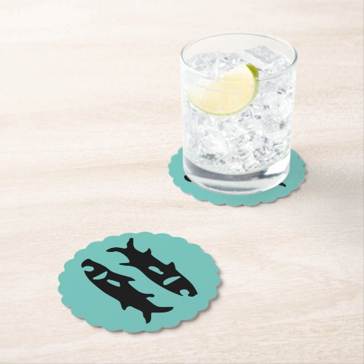 ブラックフィッシュサメデザインアクアマリン魚座〔占星術の〕十二宮図 ペーパーコースター (インサイチュ)