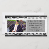 ブラックフィルムフレームグランジ卒業フォトカード 案内状 (正面)