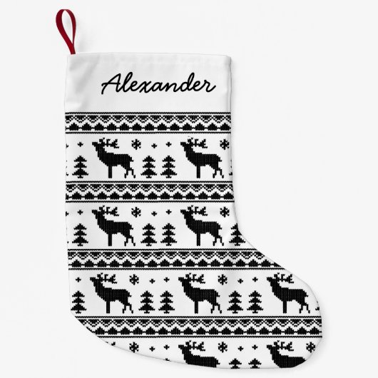 ブラックフェアアイルクリスマスセーターパターン スモールクリスマスストッキング (正面)