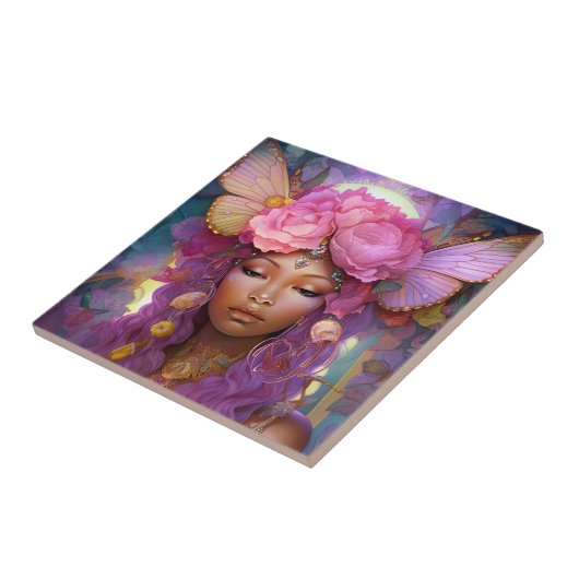 ブラックフェアリークイーンピンクパープルファンタジーアート タイル (側面)