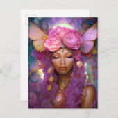 ブラックフェアリークイーンピンクパープルファンタジーアート ポストカード (正面/裏面)