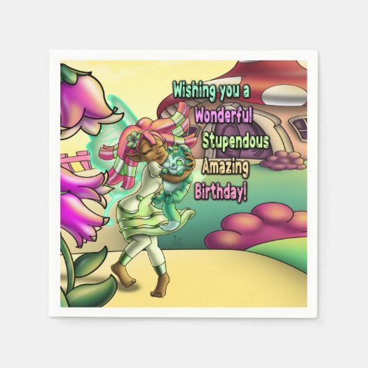 ブラックフェアリーラブリー誕生日 スタンダードカクテルナプキン (正面)