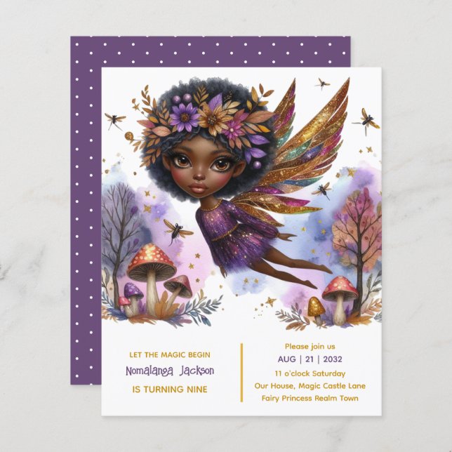 ブラックフェアリー誕生日フェアリーコアパープル金ゴールド (正面/裏面)