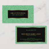 ブラックフェイクと金ゴールドのアクセントを持つグリーングリッター 名刺 (正面/裏面)