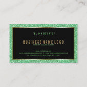 ブラックフェイクと金ゴールドのアクセントを持つグリーングリッター 名刺 (裏面)