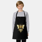 ブラックフェイクにゴールドフォイルのロゴBee多角形 エプロン (着用した状態)
