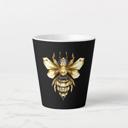 ブラックフェイクにゴールドフォイルのロゴBee多角形 カフェラテマグ (正面)