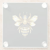 ブラックフェイクにゴールドフォイルのロゴBee多角形 ガラスコースター (裏面)