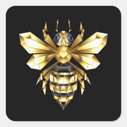 ブラックフェイクにゴールドフォイルのロゴBee多角形 スクエアシール (正面)