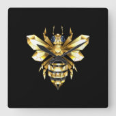 ブラックフェイクにゴールドフォイルのロゴBee多角形 スクエア壁時計 (正面)