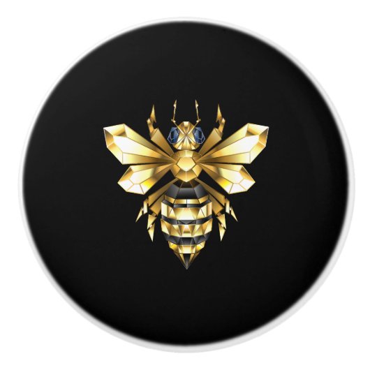 ブラックフェイクにゴールドフォイルのロゴBee多角形 セラミックノブ (正面)