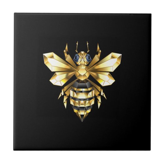 ブラックフェイクにゴールドフォイルのロゴBee多角形 タイル (正面)