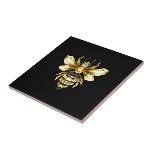 ブラックフェイクにゴールドフォイルのロゴBee多角形 タイル (側面)