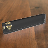 ブラックフェイクにゴールドフォイルのロゴBee多角形 デスクネームプレート (側面)