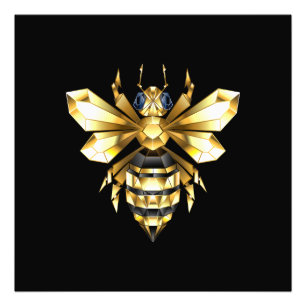 ブラックフェイクにゴールドフォイルのロゴBee多角形 フォトプリント