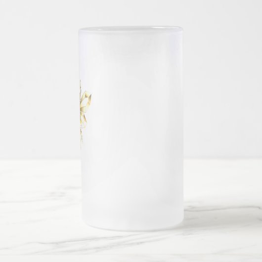 ブラックフェイクにゴールドフォイルのロゴBee多角形 フロストグラスビールジョッキ (中央)