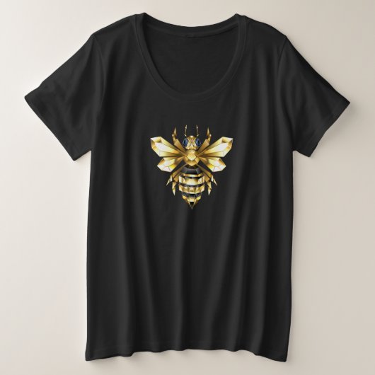 ブラックフェイクにゴールドフォイルのロゴBee多角形 プラスサイズTシャツ (デザイン正面)