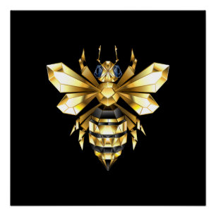 ブラックフェイクにゴールドフォイルのロゴBee多角形 ポスター