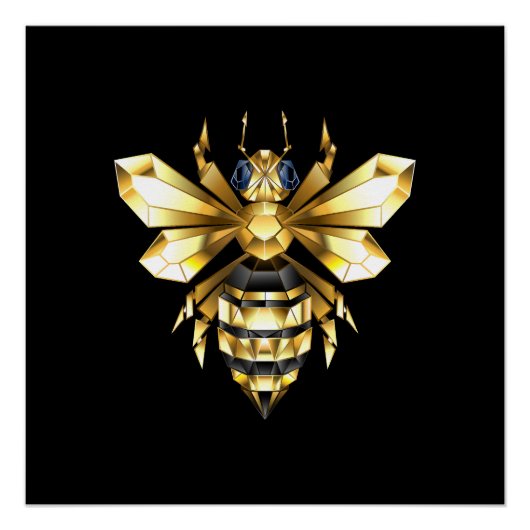 ブラックフェイクにゴールドフォイルのロゴBee多角形 ポスター (正面)