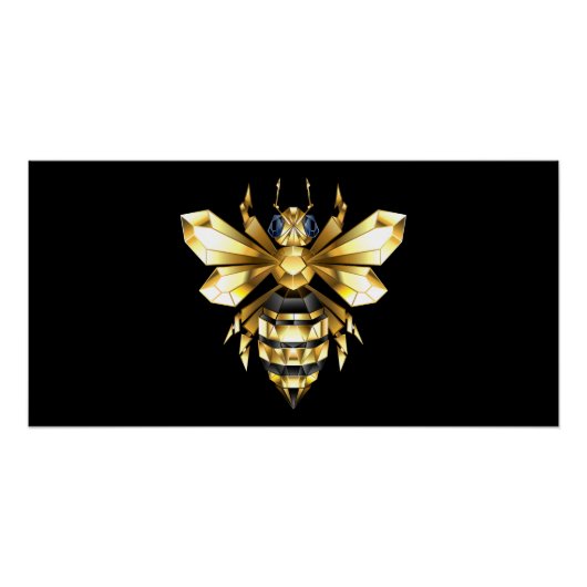 ブラックフェイクにゴールドフォイルのロゴBee多角形 ポスター (正面)