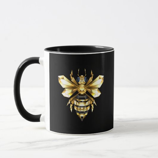 ブラックフェイクにゴールドフォイルのロゴBee多角形 マグカップ (左)
