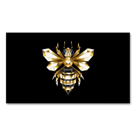 ブラックフェイクにゴールドフォイルのロゴBee多角形 マグネット名刺 (正面)