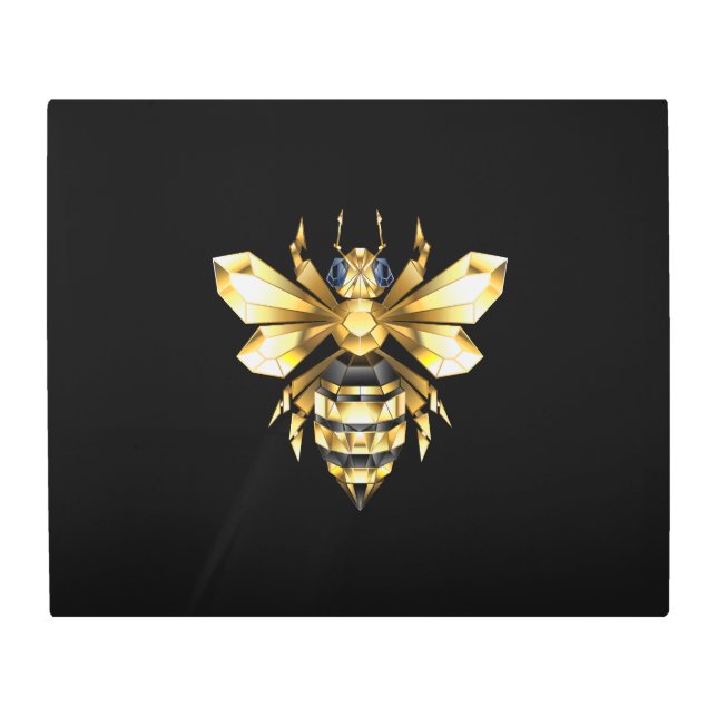 ブラックフェイクにゴールドフォイルのロゴBee多角形 メタルプリント (正面)